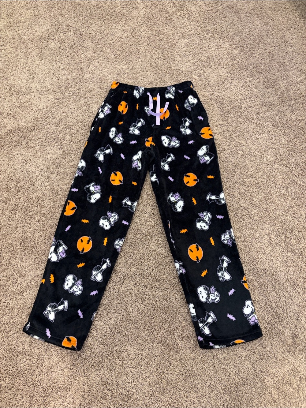 Peanuts Black Snoopy Halloween Pajama Pants with Orange & Purple Accents